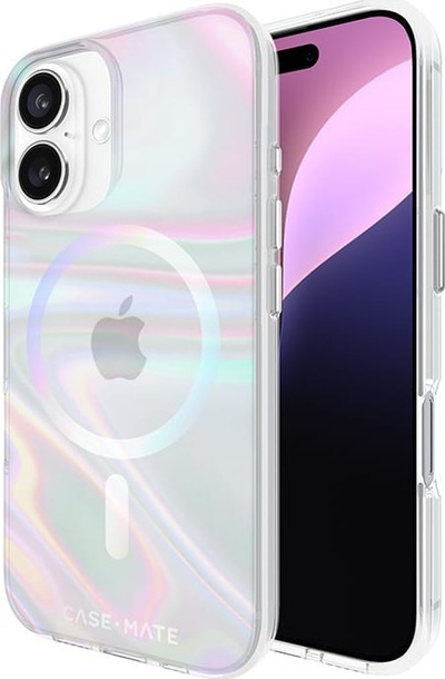 Këllëf telefoni Case-Mate Soap Bubble MagSafe për iPhone 16, mbron nga rëniet deri 3.6m, transparent me shkëlqim shumëngjyrësh