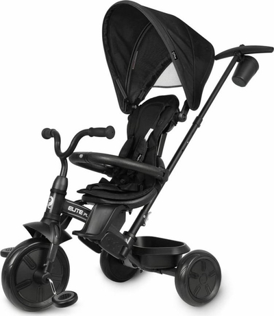 Tricikel për fëmijë Qplay Elite Platinum, sedilje 360°, rrota EVA, i zi