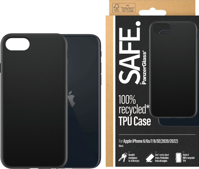 Kollçë telefoni PanzerGlass SAFE TPU, për iPhone 6 6s 7 8 SE 2020 2022, material i riciklum, e zezë