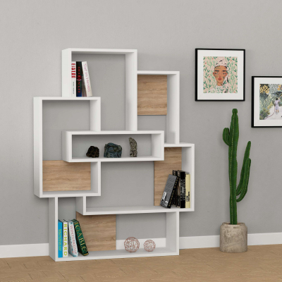 Raft për libra Decortie Barce (101 x 22 x 132 cm),  bardhë / kafe e hapur
