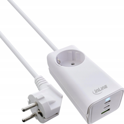 Karikues muret InLine GaN 65W, 2x USB C, 1x USB A, prizë 230V, i bardhë