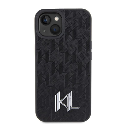 Mbështjellës telefoni Karl Lagerfeld Leather Monogram, për iPhone 15 14 13 6.1", i zi