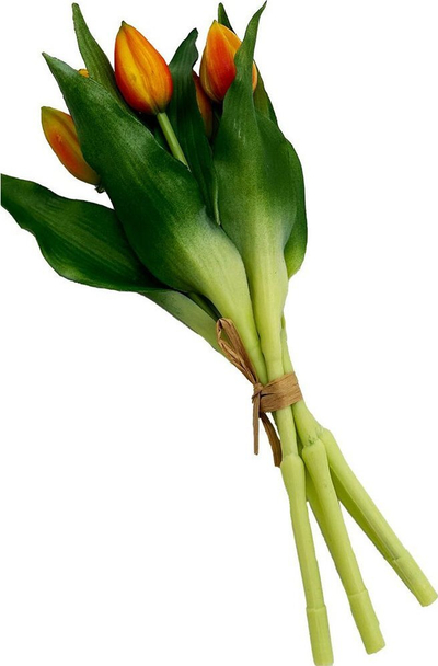 Buqetë lulesh artificiale Saska Gift and Decor, 5 tulipanë, 28cm, portokalli