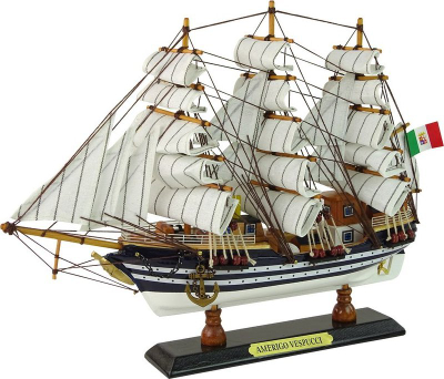 Model anije LEAN Toys Amerigo Vespucci, 35cm, dekor, e bardhë