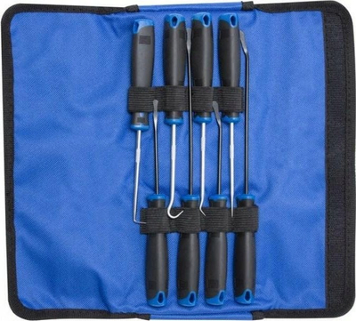 Set veglash për heqje guarnicionesh, 8 copë, doreza gome, çantë tekstili blu