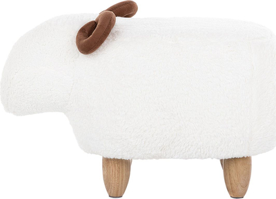 Tabure pelushi Beliani Lamb, formë qengji, këmbë druri, i bardhë