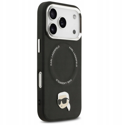 Mbrojtëse telefoni Karl Lagerfeld me lëkurë MagSafe, për iPhone 17 Pro Max, e zezë