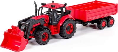 Traktor lodër Polesie BELARUS 91871, me ngarkues dhe rimorkio, i kuq