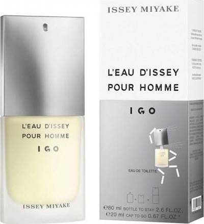 Set parfum për meshkuj Issey Miyake L'eau D'Issey IGO EDT, 2.6 oz, me EDT travel spray 0.67 oz