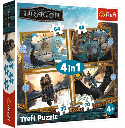 Puzzle Trefl 4 në 1 Dragons, 70 copë, shumëngjyrëshe
