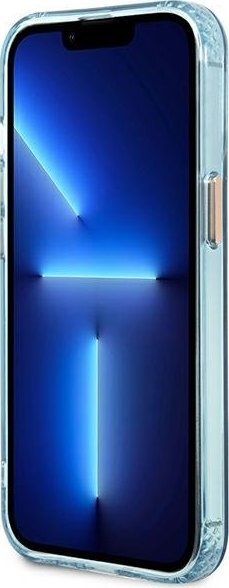 Kapak telefoni Guess GUHMP13LHTCMB për iPhone 13 Pro / 13 6.1", MagSafe, i tejdukshëm, blu me kontur ari