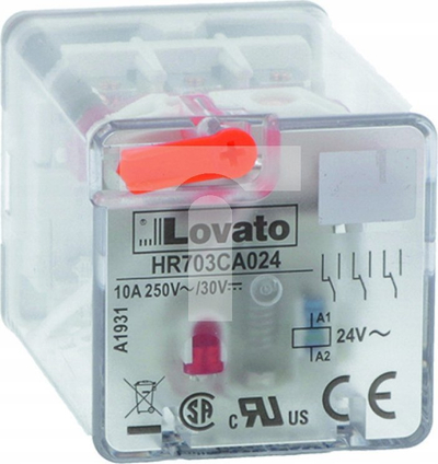 Relé modulare Lovato HR703CD110, spiral 110V DC, 10A 3PDT, transparent