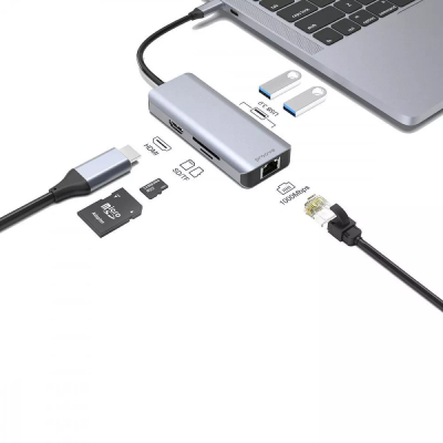 HUB USB-C Proove Iron Link, 6 në 1, HDMI RJ45, argjendtë