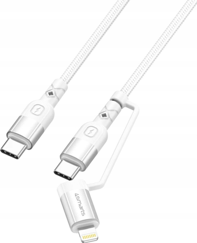 Kabllo USB 4smarts Combo Cord CL, USB C në USB C edhe Lightning, 1.5 m, e bardhë