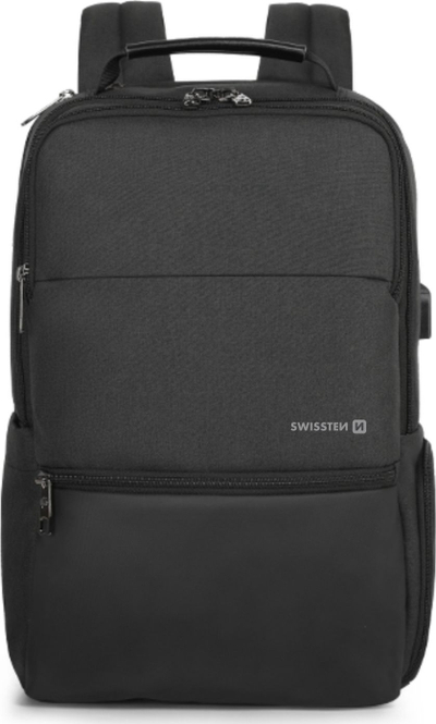 Çantë shpine Swissten, për laptop 15.6", port USB, e zezë
