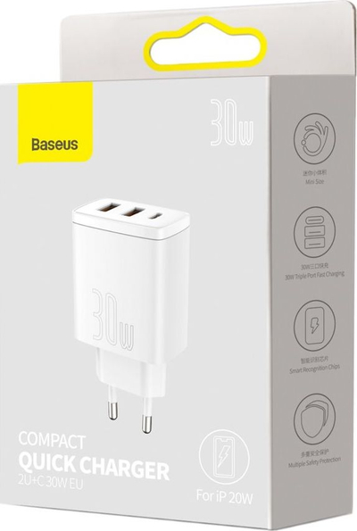 Karikues muri Baseus CCXJ-E02, 30W, 2x USB-A 1x USB-C, i bardhë