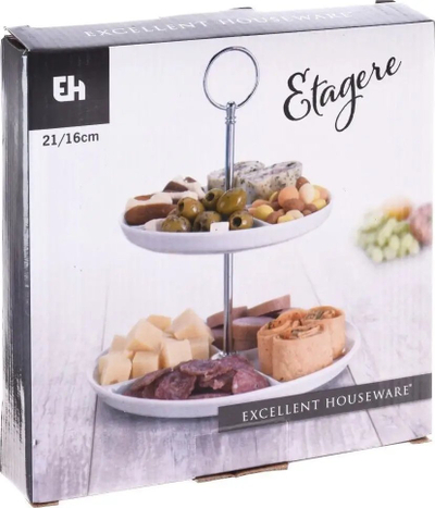 Shtand torte me 2 nivele, porcelan, strukturë metalike, e bardhë
