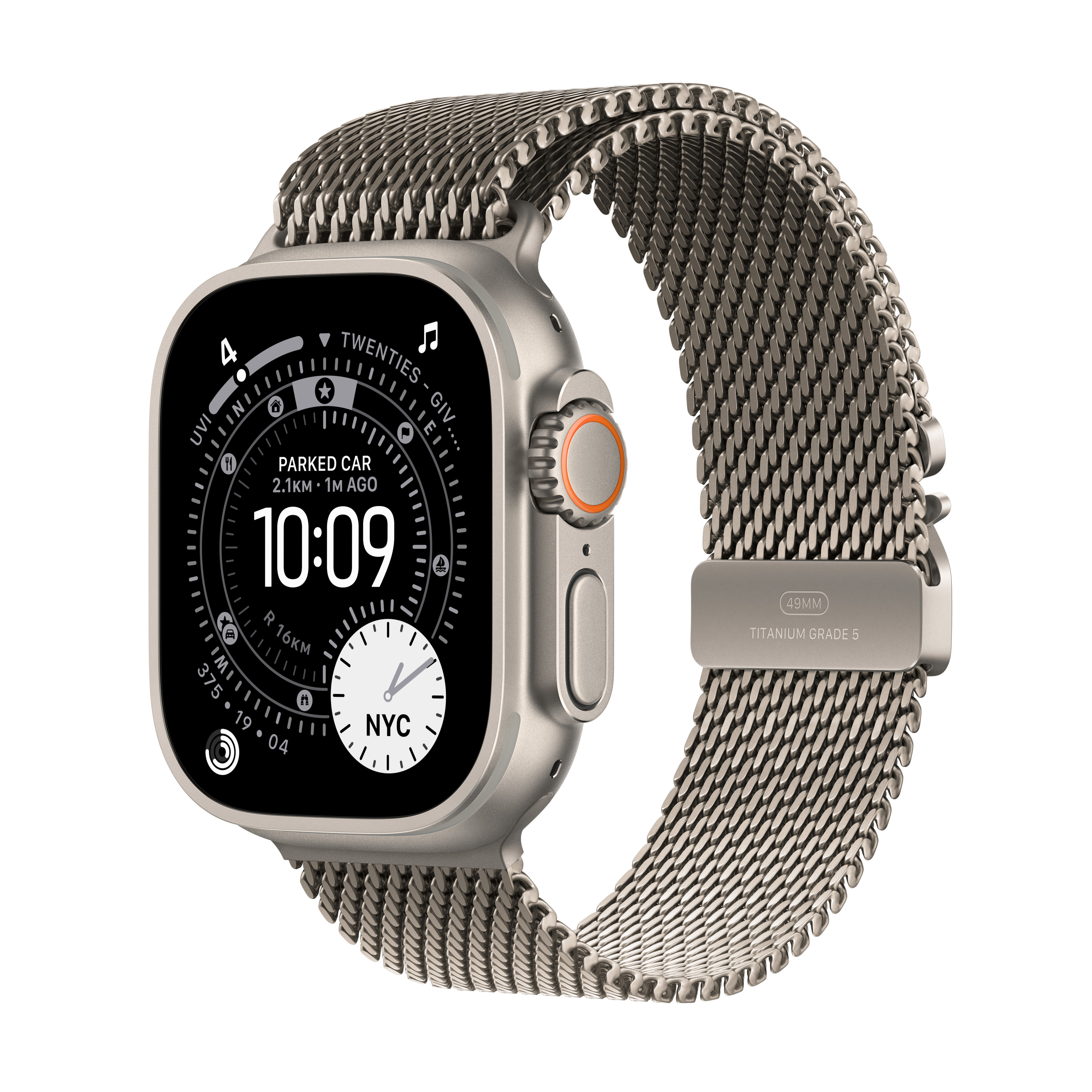 Apple Watch Ultra 3 Cellular 49mm Natural Titanium Case with Natural Titanium Milanese Loop, Medium