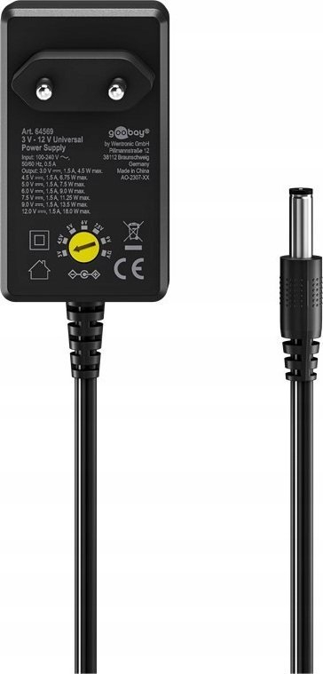 Karikues universal Goobay Universal Power Supply, 36W, me dalje që e rregullon vetë, i zi