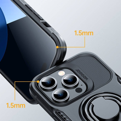 Maskë mbrojtëse Joyroom Dual Hinge për iPhone 14 Pro, unazë rrotulluese, mbrojtje e fortë, e zezë