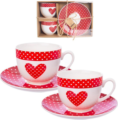 Set filxhanësh me pjatë Orion, porcelan, 280 ml, 2 copë, i kuq