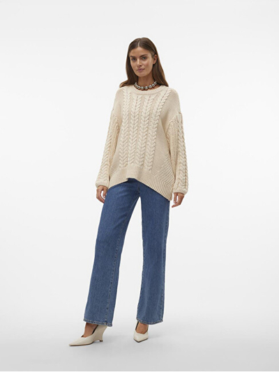 Pulovër për femra Vero Moda Cable Knit, bezhë