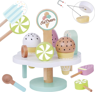 Lodër druri Wooden Toy, set akullore me qëndrim