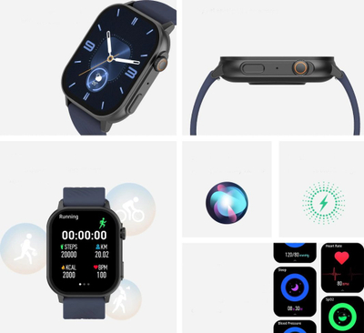 Ora inteligjente Gravity GT15-3, ekran 2.04", Bluetooth, e zezë me rrip silikoni të kuq