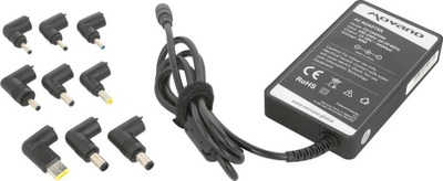 Karikues universal për laptop Movano 90W, 10 koka, i hollë, i zi