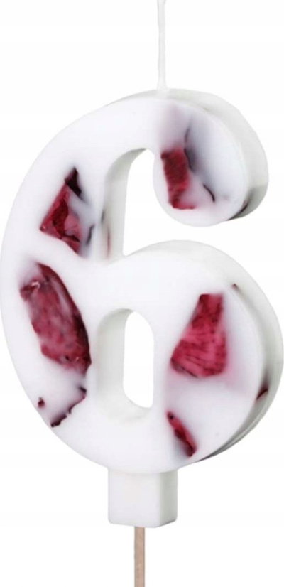 Qiri dekorativ për torte PartyDeco numri 6, 8 cm, i bardhë me lule