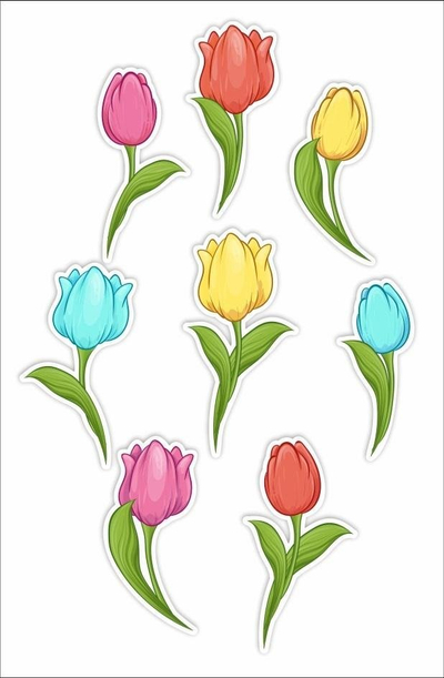 Dekor dritareje LearnHow Tulips 02, dyanshëm, set 8 copë, shumëngjyrësh