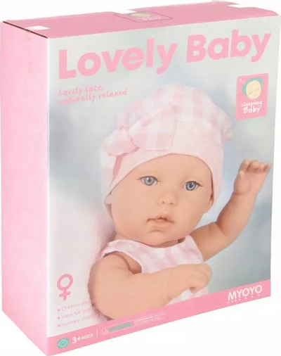 Kukull bebe MEGA CREATIVE Lovely Baby, 33cm, me mbajtëse dhe lepurush, rozë
