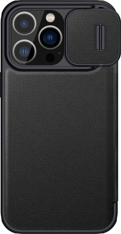 Futrollë telefoni Nillkin Qin Pro Cloth për iPhone 14 Pro, kapak me slajd për kamerë, e zezë