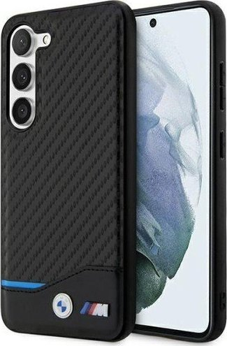 Këllëf telefoni BMW BMHCS23M22NBCK për Samsung Galaxy S23 Plus, lëkurë me efekt karboni, i zi