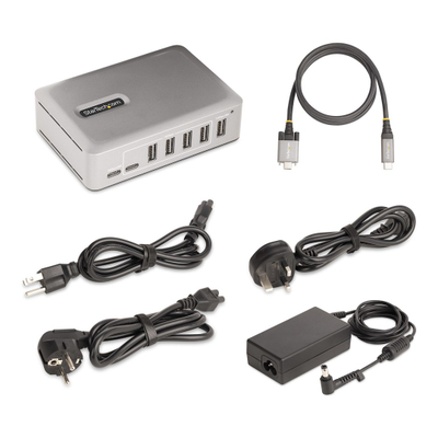 USB-C хаб StarTech 7 порти, USB 3.1 10Gbps, со напојување 65W, сива