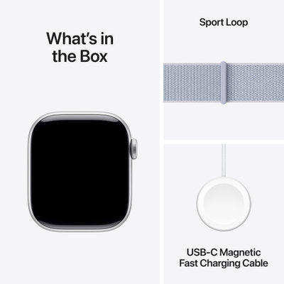 Apple Watch Series 10 GPS, 42mm, Silver Aluminum Case with Blue Cloud Sport Loop