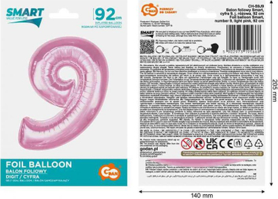 Balon alumini GODAN numri 9, 92cm, rozë