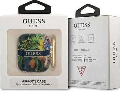 Mbulesë mbrojtëse Guess Flower Strap Collection për AirPods, TPU, me rrip dekorativ, blu