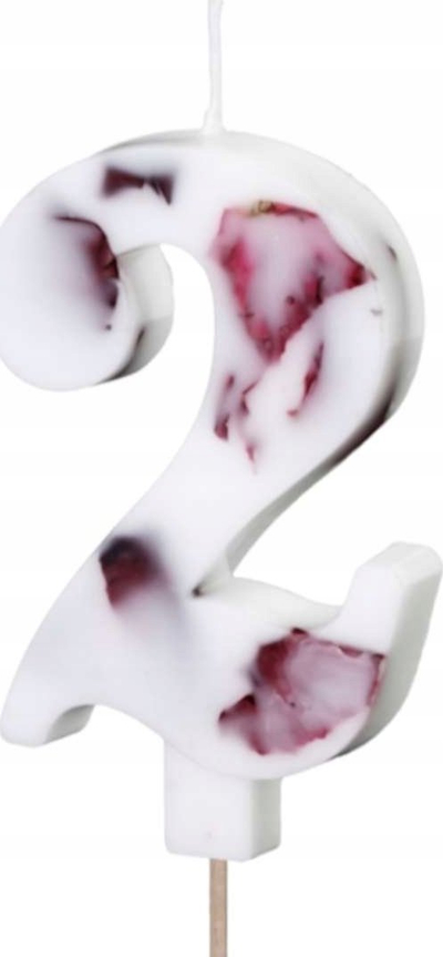Qiri numri PartyDeco 2, me lule si dekor, 8cm, i bardhë