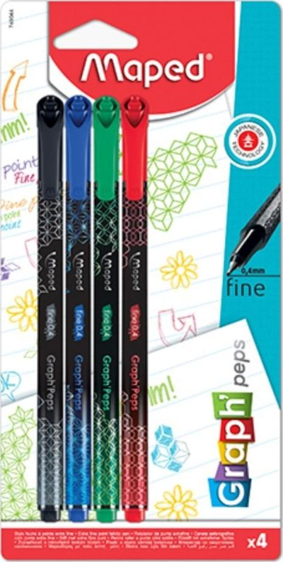Stilolapsa fineliner Maped Graph Peps Deco, 0.4mm, set me 4 ngjyra
