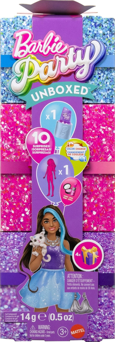 Kukull Barbie Party Unboxed Glam, surprizë me aksesorë, për fëmijë 3+