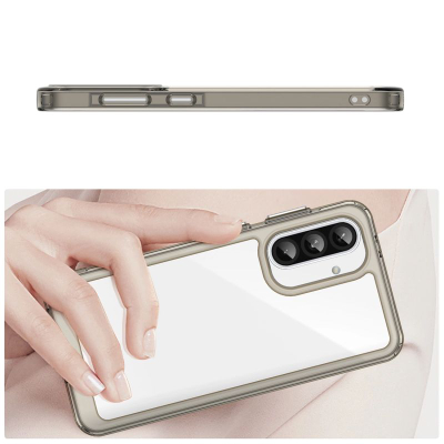 Mbrojtëse telefoni Hurtel Outer Space për Samsung Galaxy A56, kornizë e butë, pjesë e pasme gjysmë e tejdukshme, e zezë