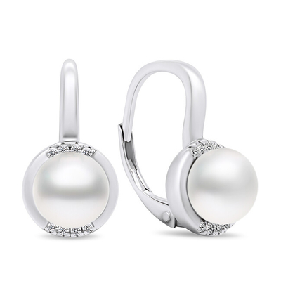 Vathë argjendi Brilio Silver EA384W, perlë, gurë zirconia, ngjyrë argjendi