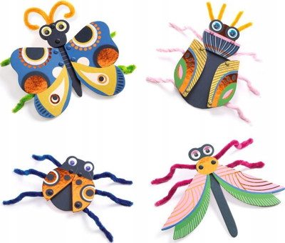 Set kreativ DJECO Fuzzy Bugs 3D Collage, edukativ, për fëmijë 3-6 vjeç, shumëngjyrësh