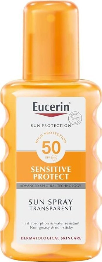 Sprej dielli Eucerin Sun Protection Sensitive Protect, SPF 50, transparent, 200 ml