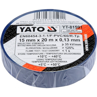 Shirit izolues elektrik Yato, 15 x 0.13 mm / 20m, i kaltër