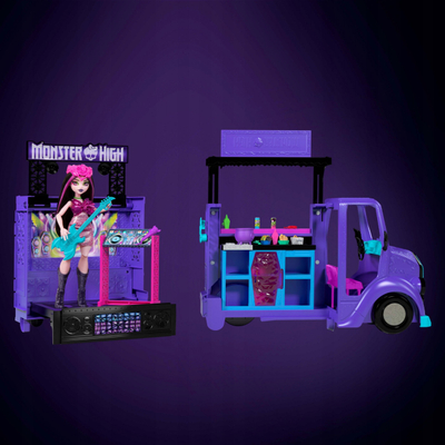 Set lodrash Mattel Monster High Draculaura Food Truck, kamion muzikor me skenë, shumëngjyrësh