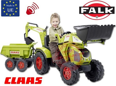 Lodër traktor Falk Huge CLAAS AXOS me rimorkio, kovë dhe buldozer
