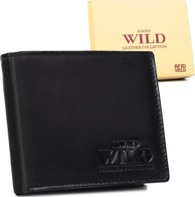 Portofol lëkure për burra Always Wild, RFID, me zinxhir, i zi