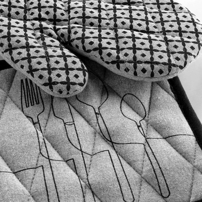 Set dorezë furre dhe nënftonjeri Cuisiline, pambuk, 28cm, gri